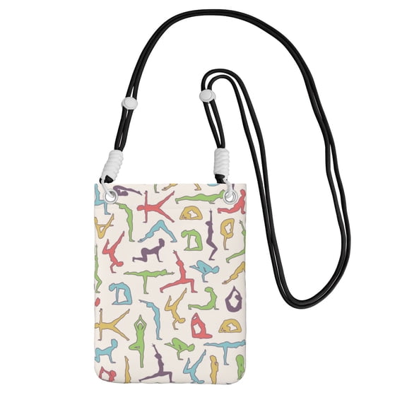 Yoga Asanas Poses Small Crossbody Phone Bag, Cell Phone Purse with Adjustable Removable Strap, Mini Travel Shoulder Pouch