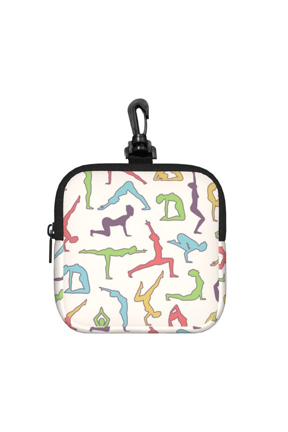 Yoga Asanas Poses Square Gear Pouch with Lobster Clasp Waterproof Tech Accessory Organizer, Key & Coin Case