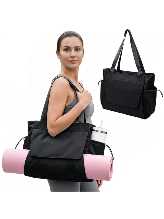 Yoga Bags for Women Yoga Mat Bag Carrier Carryall Tote with with Hook-and-loop, Pilates Shoulder for Travel Beach Gym Office Workout, Black