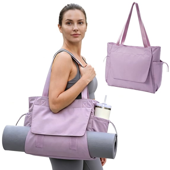Yoga Bags for Women Yoga Mat Bag Carrier Carryall Tote with with Hook-and-loop, Pilates Shoulder for Travel Beach Gym Office Workout, Purple