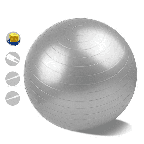 Yoga Ball - Balance ball for Fitness, Exercise, Pilates - for Core Strength and Abdominal Training-silver