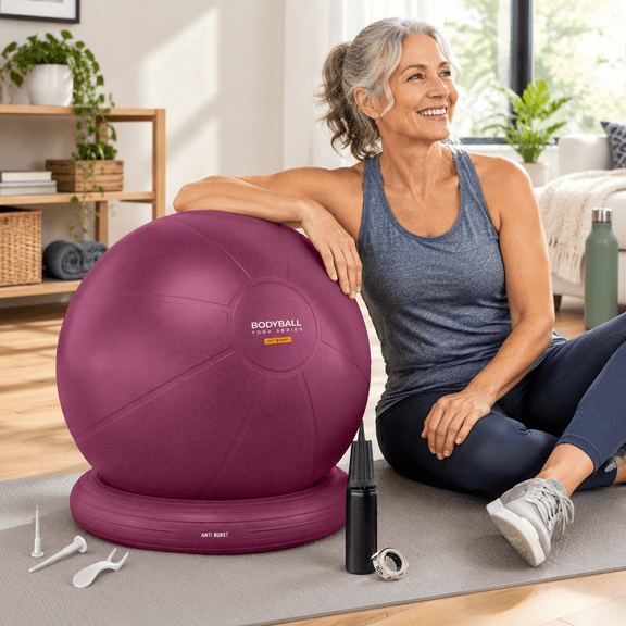 Yoga Ball Chair For Office Desk With Base - Balance & Stability Exercise Seat Adults Active Sittingure Core Home Gym Pump