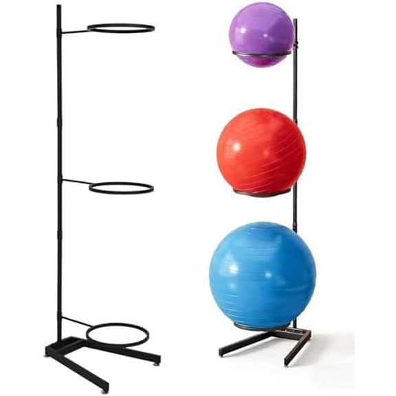 Yoga Ball Holder, Heavy Duty Steel Stability Ball Rack Vertical Storage Organizer Exercise Ball Stand Tower for Home & Commercial Gym Use, Holds 3 Balls$$Sport & Recreation Other
