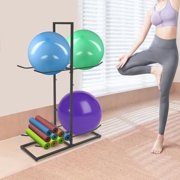 Yoga Ball Holder, Medicine Ball Holde, Vertical Storage Stability Ball Rack for Commercial Gyms, Home Gyms, and Studios, Holds 4 Stability Balls$$Sport & Recreation Other