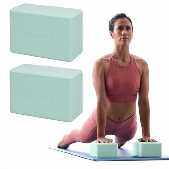 Gaiam Essentials Yoga Block Set of 2, Cool Mint, Supportive, Soft Non-Slip Foam Surface for Yoga, Pilates, Meditation