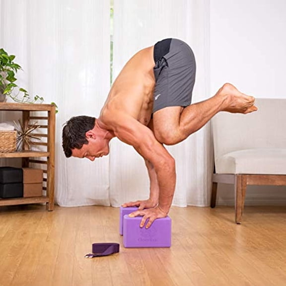 Yoga Block Set of 2 with Strap, High Density Foam Exercise Blocks for Support Flexibility and Balance, Lightweight Non-Slip Odor Free Brick, Gray