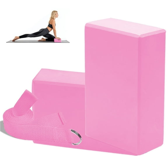 Yoga Block and Strap Set, 2 Soft Non-Slip Yoga Blocks 9x6x3 inches, 6FT Strap Provides Strength and Stability, Latex-Free EVA Foam for Yoga, Pilates, Stretching and Toing