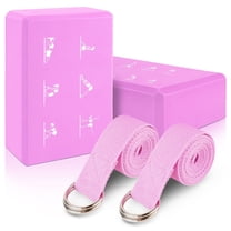 Yoga Block and Yoga Strap Set, Supportive Latex-Free EVA Foam Soft Non-Slip Surface Yoga Blocks, Yoga Accessories for Yoga Pilates Meditation General Fitness Stretching Toning(Pink)