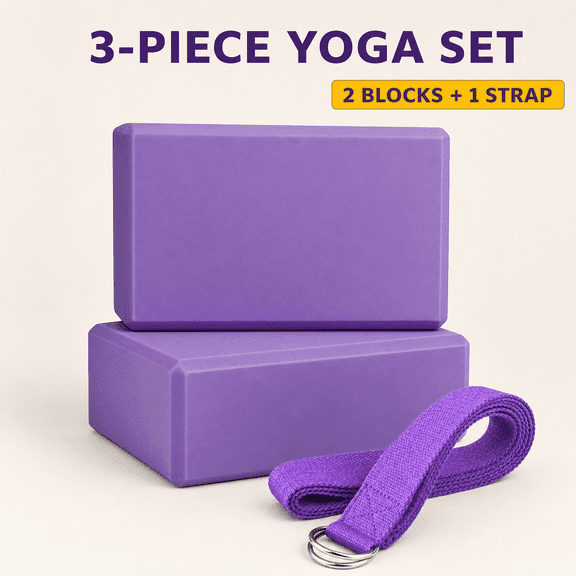 Yoga Block and Strap Set for Exercise, 2 pack NATPLUS High-Density EVA Foam Yoga Blocks with Cotton Stretch Strap