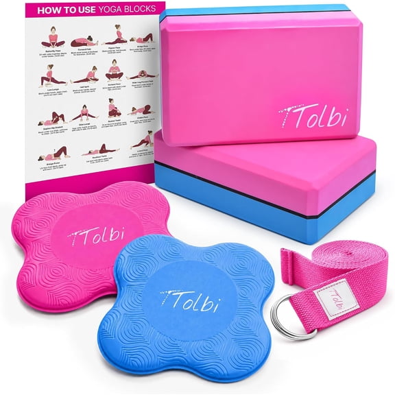 Yoga Blocks 2 Pack with Strap and Guide Soft Non-Slip EVA Foam Blocks | High-Density Pilates Blocks for Home Workouts, Dance, Ballet, Gymnastics & Stretching Exercise, Dance Accessories and Gifts