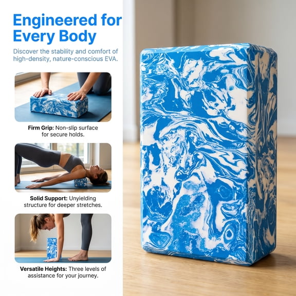 Yoga Blocks High Density EVA Foam Non-Slip Lightweight 9in Balance Support for Pilates Meditation Stretching Blue Black Gray by MPOISVA