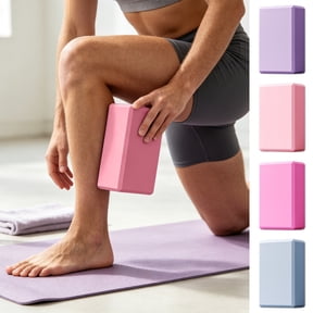 Yoga Blocks High Density EVA Foam Non-Slip Supportive 9in Balance Aid for Pilates Stretching Posture Blue Pink Purple Hot Pink by MPOISVA