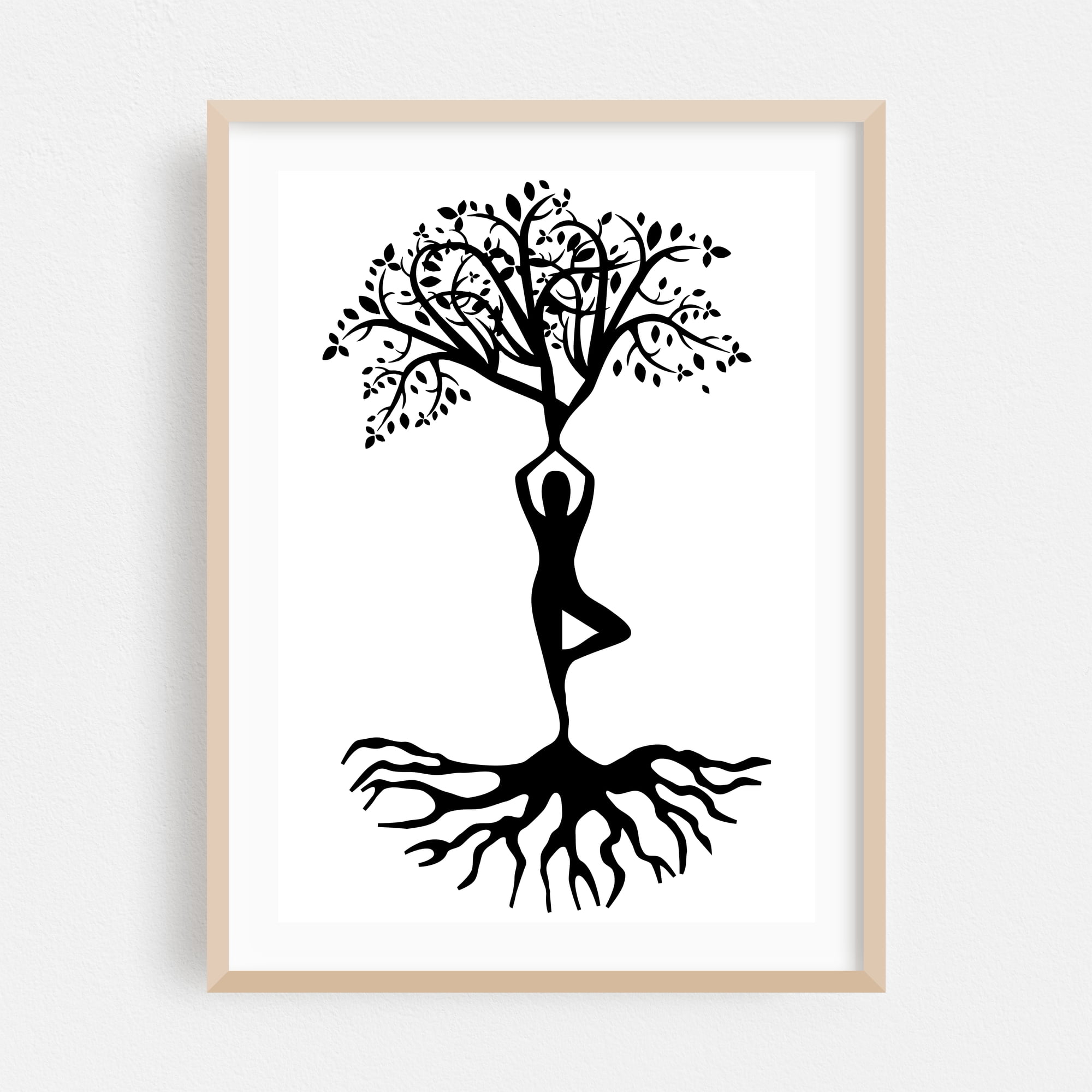 Yoga Body Tree With Roots Silhouette, Vrksasana - Digital Art ...
