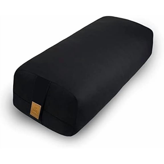 Yoga Bolster Pillow 26x10.5x5.5in Rectangular Meditation Cushion for Massage and Back Support, Breathable Cotton Fill, Zippered Organic Cotton Cover, Easy-Carry Handle, Machine Washable (Black-1)