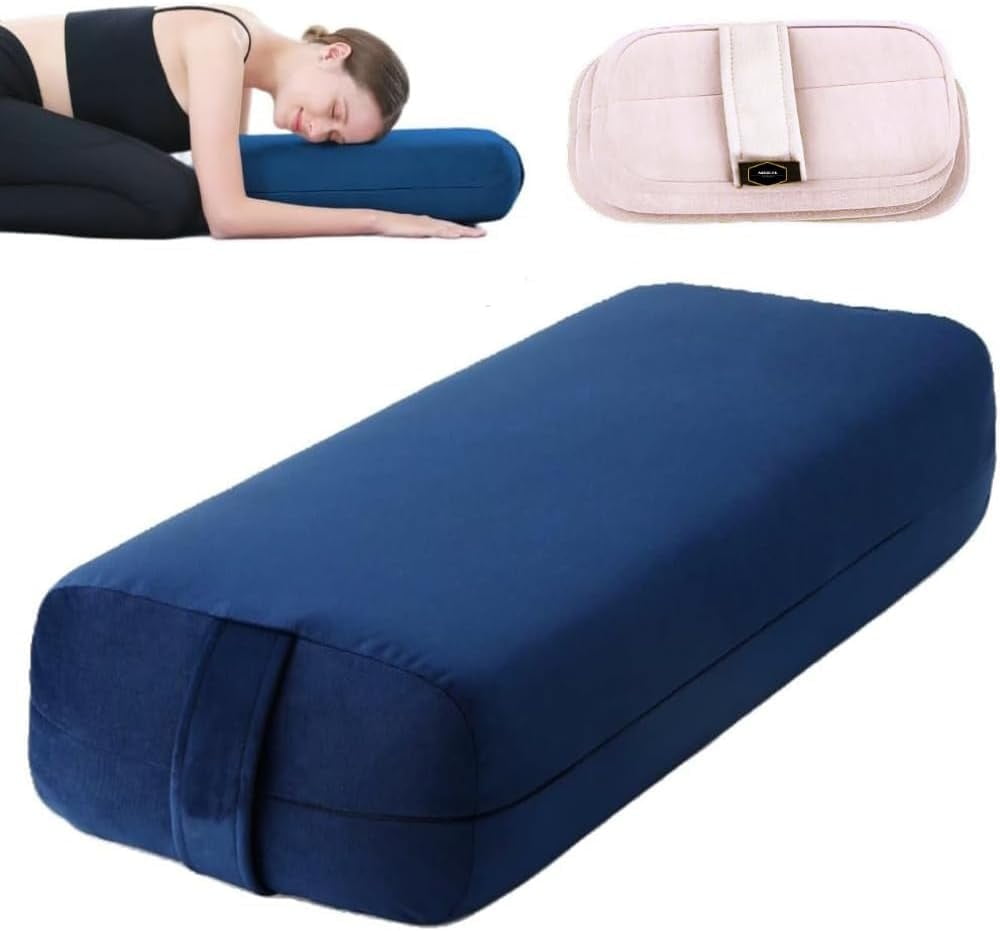 Yoga Bolster Pillow for Restorative Yoga Rectangular Meditative Pillow High Density Foam Firm Yoga Cushion for Sitting on Floor with Washable Suede Cover and Carry Handle for Travel 26 x 9.8 x 5in