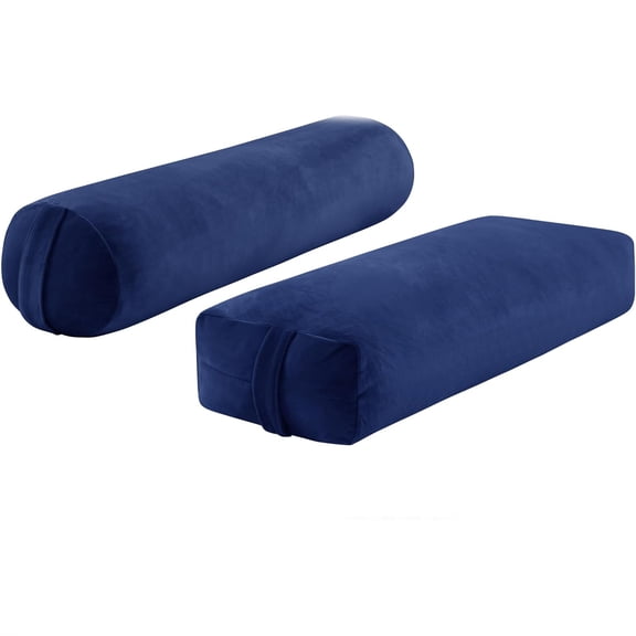 Yoga Bolster Pillow Set, Rectangular and Cylinder Meditation Pillow with Carrying Handles, Supportive Cushion for Exercise Workout Stretching Meditation, Dark Blue