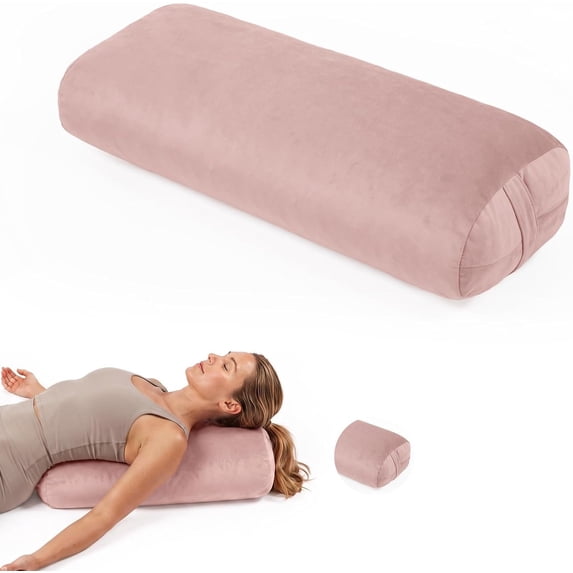 Yoga Bolster Pillow,Washable Velvet Cover, for Restorative Yoga Meditation, Foam particles + silk floss, with handles, Removable washable velvet cover, 25"x12"x5"curved wedge for support and stretch