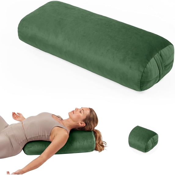 Yoga Bolster Pillow,Washable Velvet Cover, for Restorative Yoga Meditation, Foam particles + silk floss, with handles, Removable washable velvet cover, 25"x12"x5"curved wedge for support and stretch