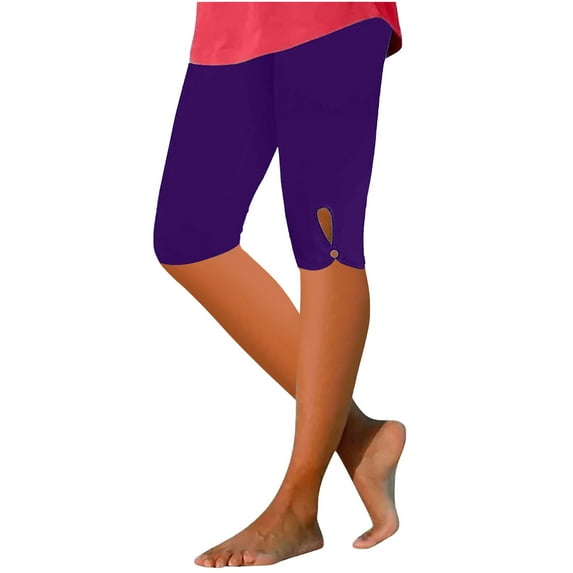 Yoga Capri Leggings for Women Tummy Control High Waisted Leggings for Women Hallow Out Yoga Pants Workout Leggings Purple,L