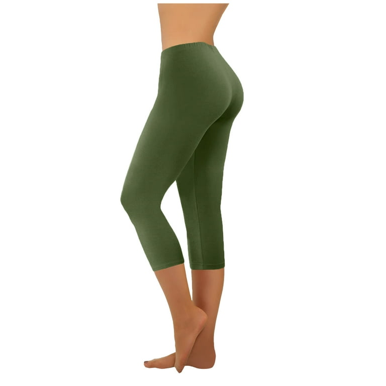 Yoga Capri Pants for Women Stretch Workout Joggers Leggings Capris High  Waisted Solid Color 3/4 Athletic Pants (3X-Large, Army Green) 