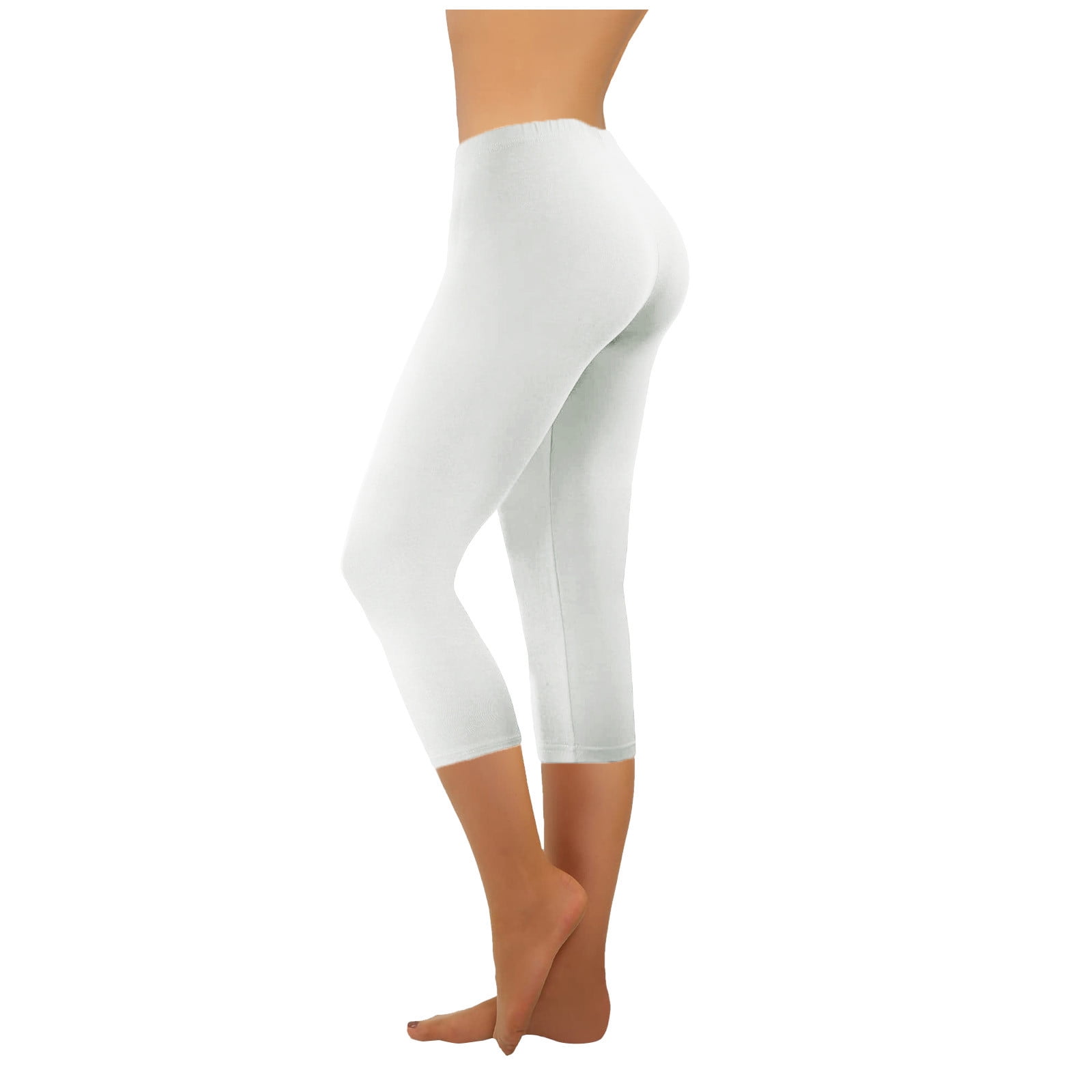 Yoga Capri Pants for Women Stretch Workout Joggers Leggings Capris High  Waisted Solid Color 3/4 Athletic Pants (3X-Large, White)