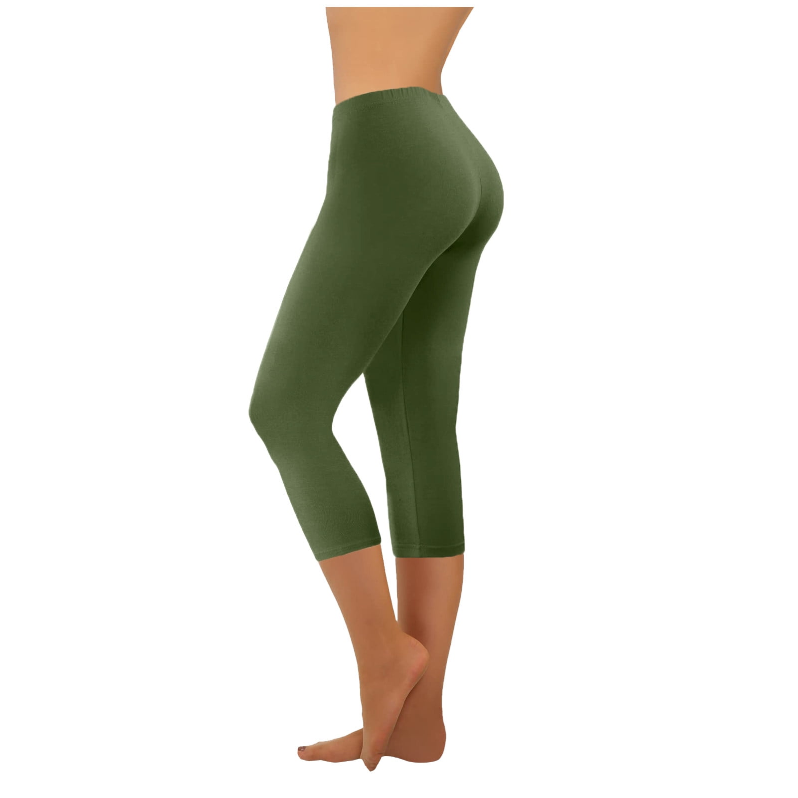Yoga Capri Pants for Women Stretch Workout Joggers Leggings Capris High  Waisted Solid Color 3/4 Athletic Pants (Large, Army Green)