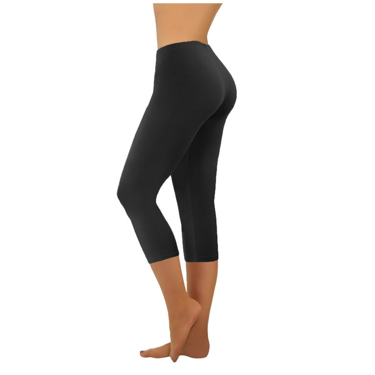 Yoga Capri Pants for Women Stretch Workout Joggers Leggings Capris High  Waisted Solid Color 3/4 Athletic Pants (Large, Black)