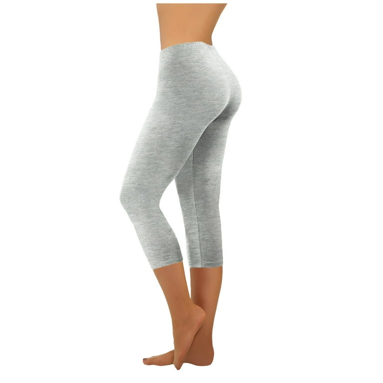 Yoga Capri Pants for Women Stretch Workout Joggers Leggings Capris High  Waisted Solid Color 3/4 Athletic Pants (Small, Gray) 