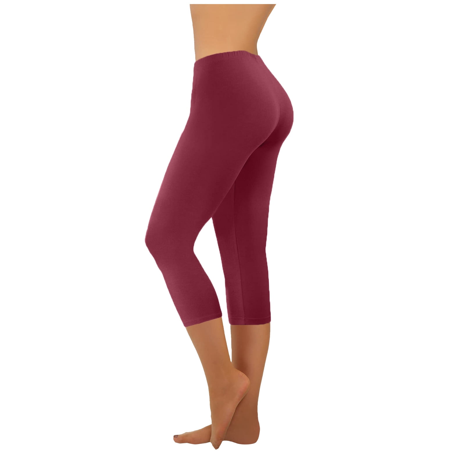 Yoga Capri Pants for Women Stretch Workout Joggers Leggings Capris High  Waisted Solid Color 3/4 Athletic Pants (Small, Wine)
