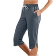 thumbnail image 1 of Yoga Capris Pants for Womens Summer Side Slit Drawstring Elastic Waist Capri Pants Light Breathable Leggings Athletic-Fit Quick-Dry Golf Pants Athletic Exercise Workout Crop Capris, 1 of 7