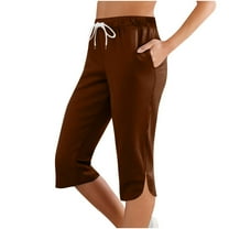 Yoga Capris For Womens Summer Cropped Cut-Out Golf Capri Pants Lace-Up Elastic Waist Leggings Light Breathable Sweatpants Hiking Outdoor Camping Fishing Capris Pants with Pockets