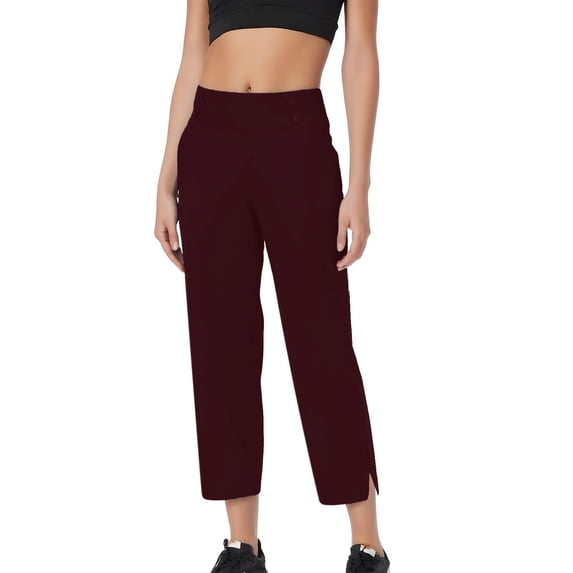 Yoga Capris for Women High Waisted Stretch Cropped Pants Solid Color Button Seamless Elastic Straight Leg Pants