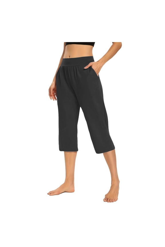 Yoga Capris for Women Plus Size Cropped Yoga Pants Pull On Capri Workout Jogger Pants with Pockets Stretch Pedal Pushers