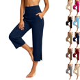 thumbnail image 1 of Yoga Capris for Women Tummy Control Stretch Wide Leg Workout Pants with Pockets Summer Lounge Athletic Trousers 2026 Navy S, 1 of 7