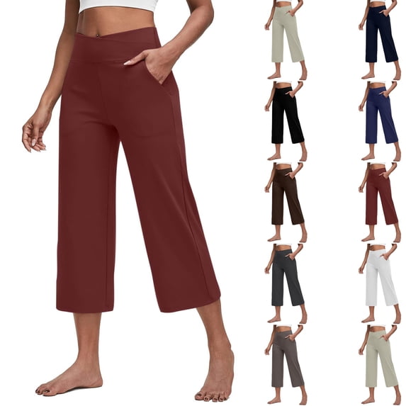 Yoga Capris for Women Wide Leg Capri Pants Soft Stretch Crossover High Waist Gym Workout Capri Leggings 2026 Red S