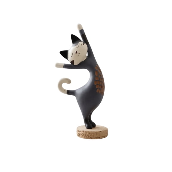 Yoga Cat Figurines, Resin Dancing Cat Statue, Creative Animal Sculpture Desktop Ornament for Home Office Shelf Table Decor