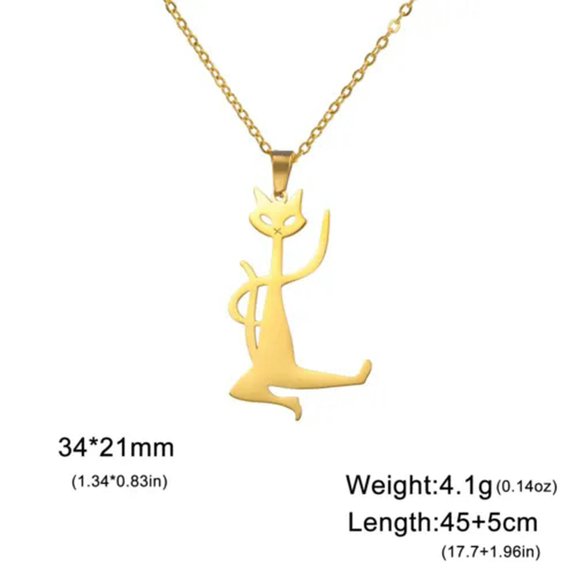 Yoga Cat Pendant Necklace Stainless Steel Funny Abstract Jewelry
