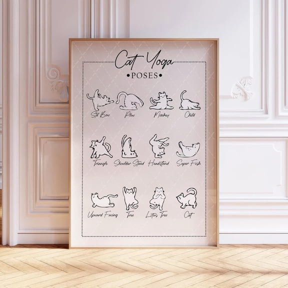 Yoga Cats Poses Body Positive Cat Lover Poster, Unframed Size 8x12