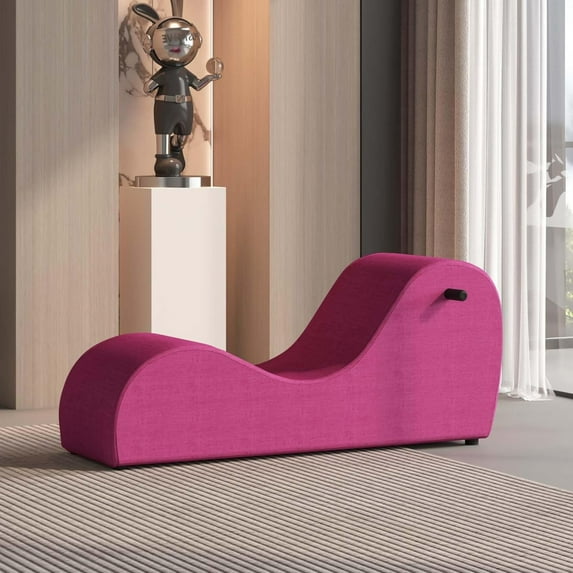 Yoga Chair for Adults, Yoga Chaise Lounge Indoor for Stretching Relaxatione, Laxation, Exercise, Curved Yoga Chaise Stretching for Couples Adults in Bedroom Pink
