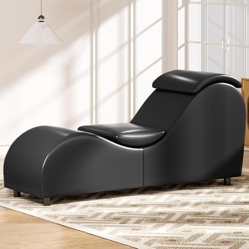 Yoga Chair for Adults, Faux Leather Chaise Lounge with Adjustable Cushions, Modern Ergonomic S Curved Chaise Lounge Chair Indoor for Stretching, Relaxation - Black$$Furniture