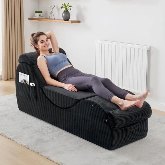 Yoga Chair Lounge for Adult, Ergonomic Chaise Lounge Chair with Side Pocket, Headrest, Waist Pad, OttomanPerfect for Stretching, Massage, and Relaxation, Used in Living Room, Bedroom