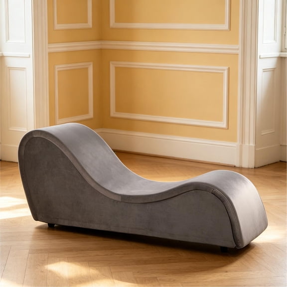 Yoga Chaise Lounge Chair for Adults,Ergonomic Design Yoga Furniture with Removable Red Velvet Cover, Gray