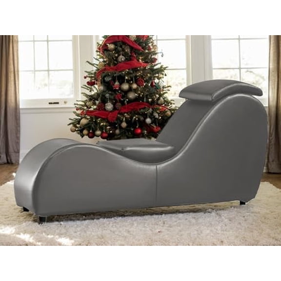 Yoga Chaise Lounge Chair w/Adjustable Cushion, Modern Faux Leather Yoga Chair for Adults Stretching, Relaxation, Chaise Lounge for Living Room- Leather/Dark Grey$$Furniture