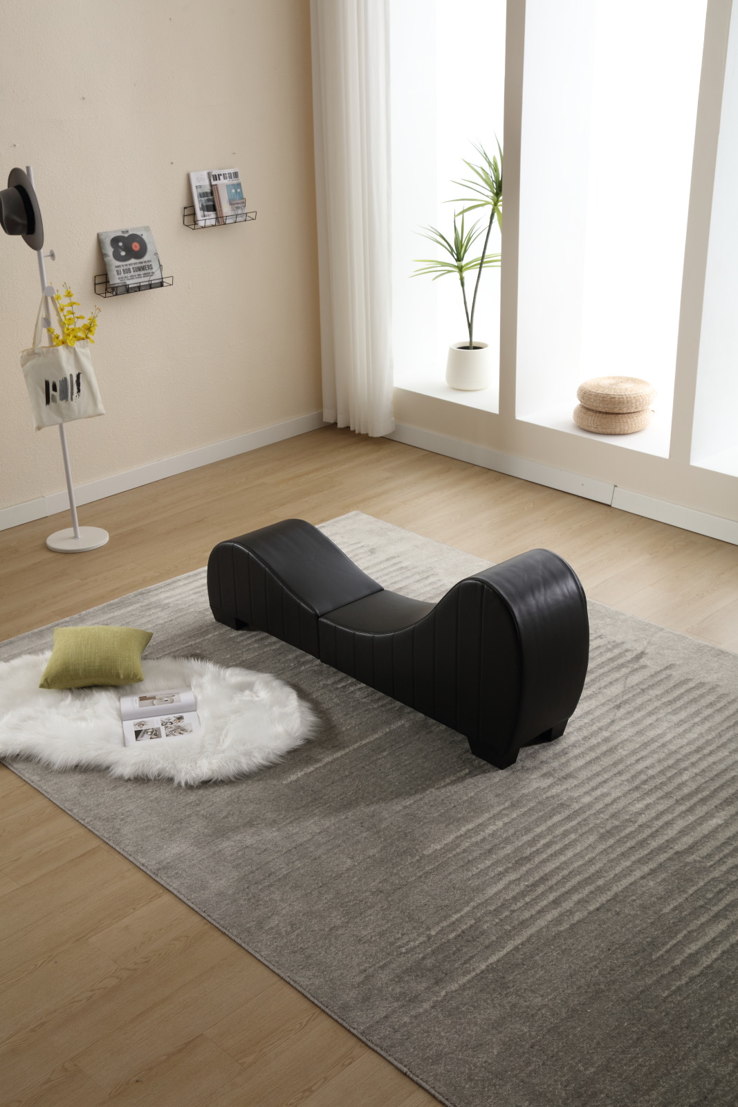 Yoga Chaise Lounge, Modern Faux Leather Curved Sofa for Stretching and Relaxation, Ideal for