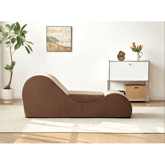 Chaise Lounge Chair, Ergonomic Design with High-Density Foam Core, Removable Machine-Washable Cover, for Stretching, Relaxation, Exercise, Brown