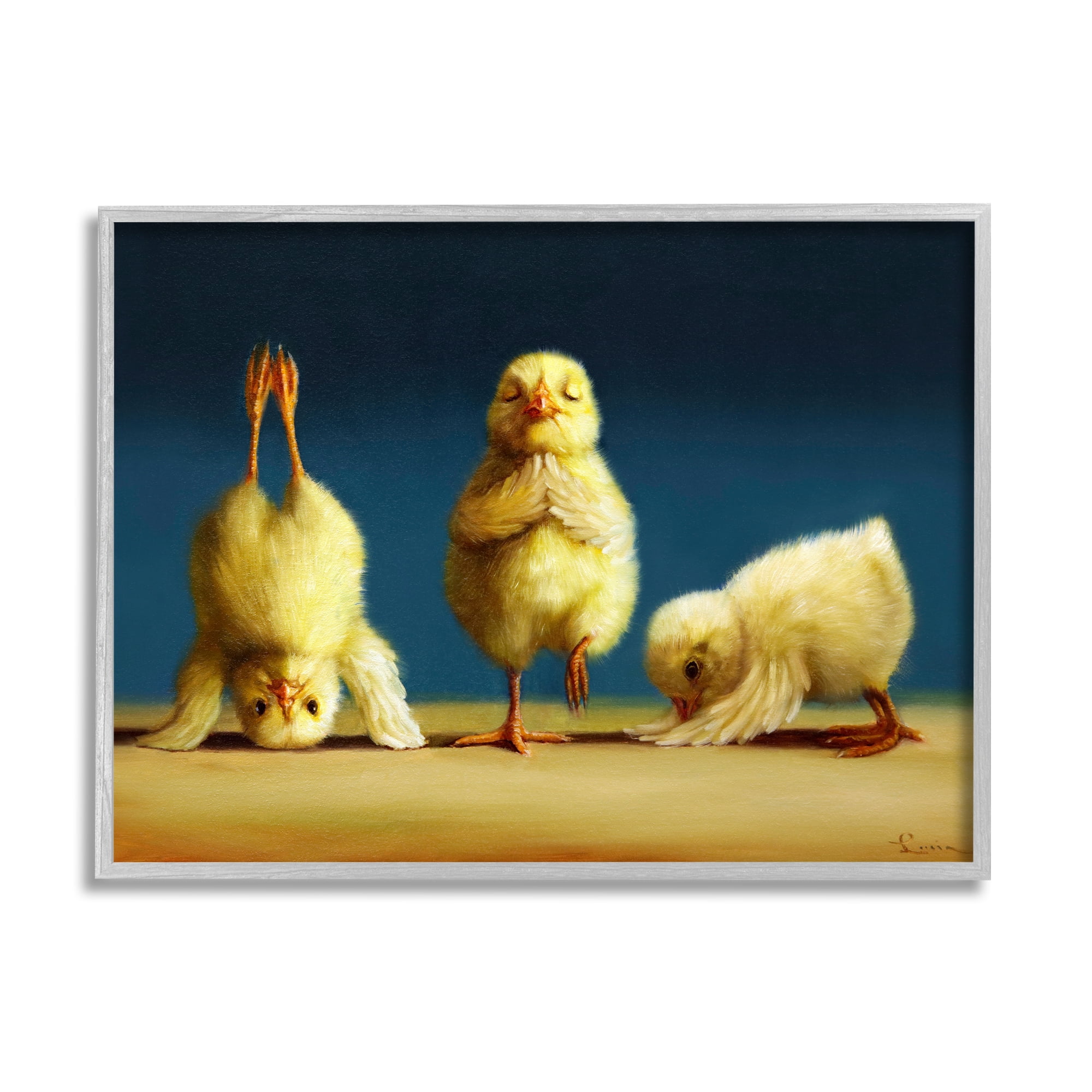 Yoga Chicks Funny Stretching Poses Farm Animal Painting Animals & Insects Painting Framed Art Print Wall Art