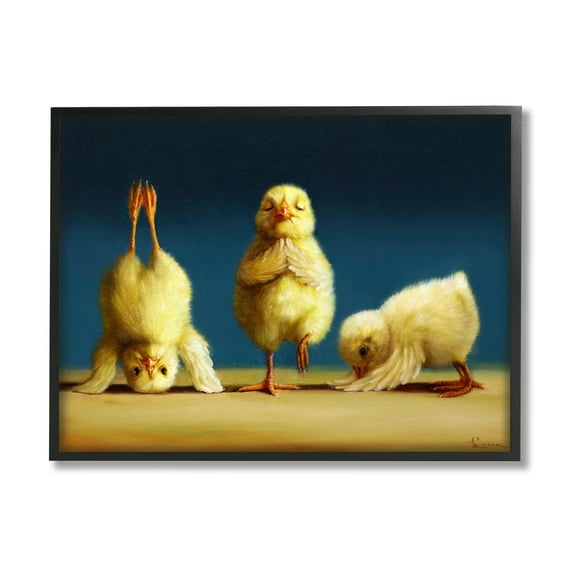 Yoga Chicks Funny Stretching Poses Farm Animal Painting Animals & Insects Painting Framed Art Print Wall Art