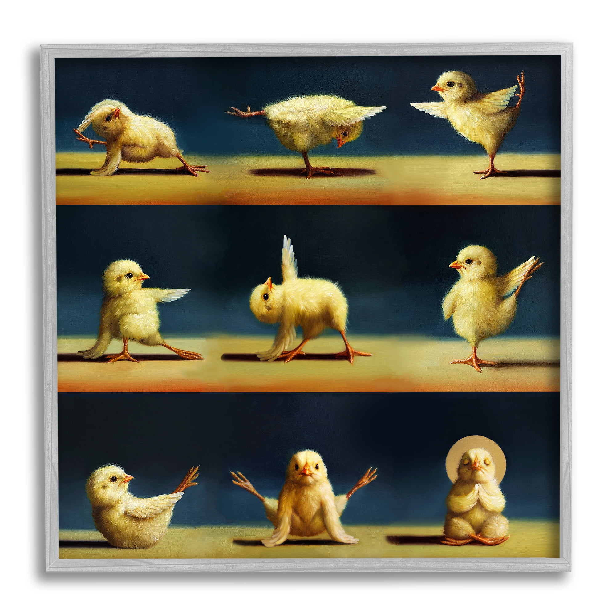 Yoga Chicks Stretching Farm Animals Funny Exercise Painting Animals & Insects Painting Framed Art Print Wall Art