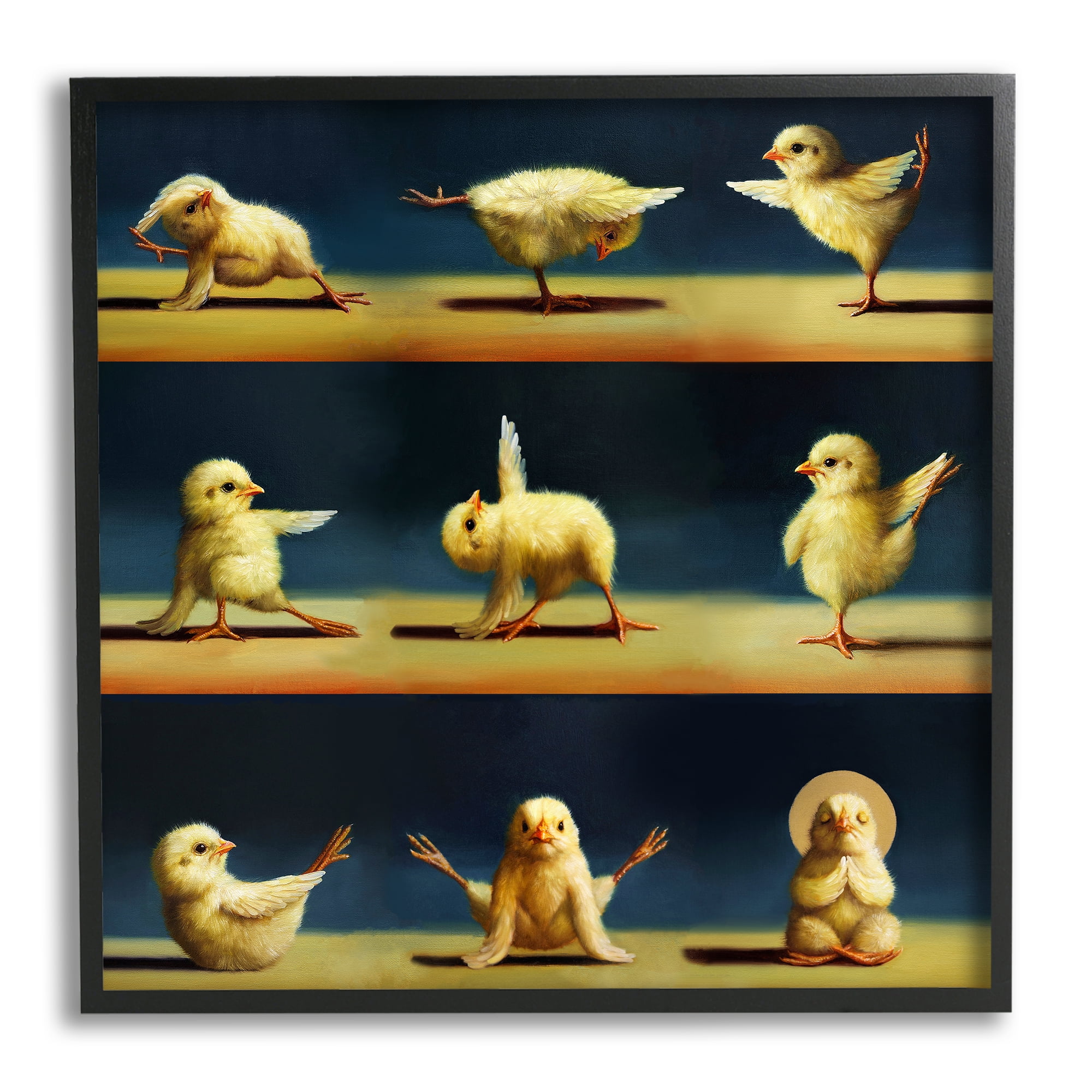 Yoga Chicks Stretching Farm Animals Funny Exercise Painting Animals & Insects Painting Framed Art Print Wall Art
