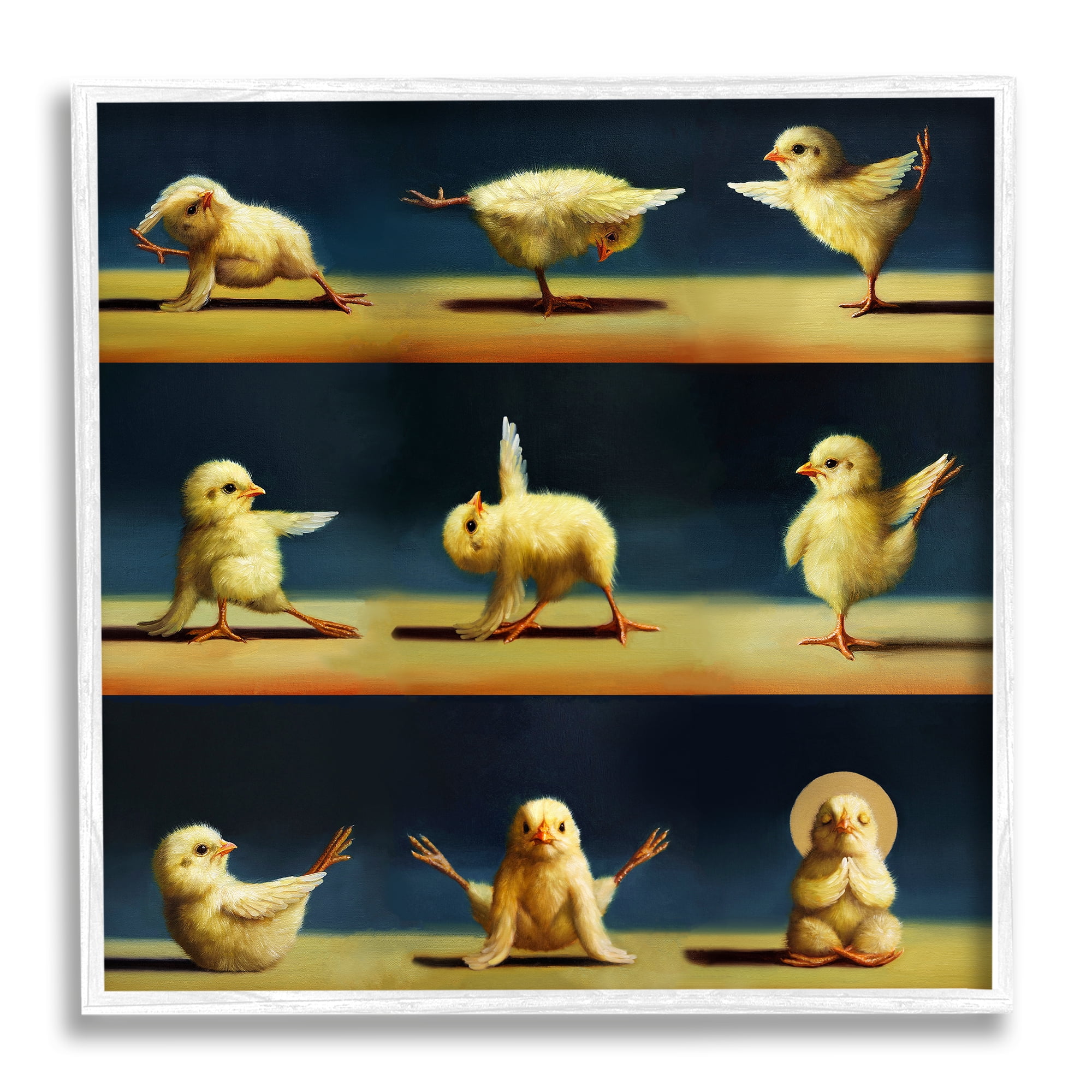 Yoga Chicks Stretching Farm Animals Funny Exercise Painting Animals & Insects Painting Framed Art Print Wall Art